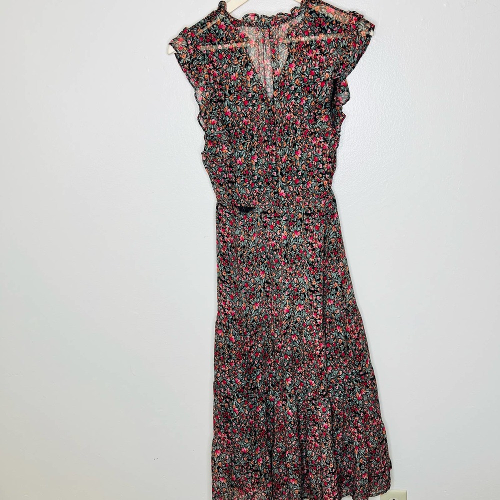 BB Dakota Steve Madden Darcy Midi Dress XS Floral Tiered Peasant Flutter Sleeve - Picture 9 of 9